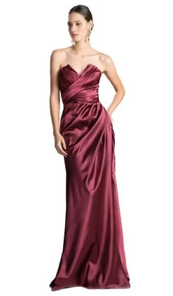 Cinderella Divine - Strapless Ruched V-neck Sheath Dress