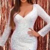 Clarisse 30274 - Long Sleeve V-Neck Cocktail Dress -Boutique Wedding Dress Store clarisse 30274 long sleeve v neck cocktail dress cocktail dress 0 iridescent white 30709810331731