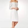 Clarisse - M6566 Lace Off-Shoulder Satin Sheath Knee Length Dress