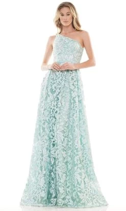 Colors Dress - 2657 One Shoulder Lace A-Line Gown -Boutique Wedding Dress Store colors dress 2657 one shoulder lace a line gown prom dresses 0 seagreen 29332851916883