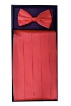 Coral Silk Satin Cummerbund And Bow Tie Set