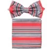 Coral Striped Bow Tie With Pocket Square (Pointed Tip) 1 Coral Striped Bow Tie With Pocket Square (Pointed Tip) -Boutique Wedding Dress Store coral striped bow tie with pocket square pointed tip mens bow ties vesuvio napoli 156664