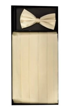 Cream Silk Satin Cummerbund And Bow Tie Set