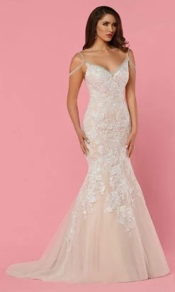 Da Vinci Bridal - 50462 Beaded Strap And Lace Mermaid Wedding Gown