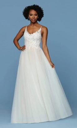 Da Vinci Bridal - 50552 V-Neck Low Scoop Back Lace Tulle Wedding Dress