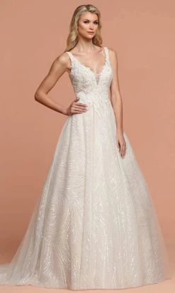 Da Vinci Bridal - 50591 Lace Applique Plunging V Neck Ballgown