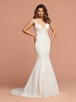 Da Vinci Bridal - 50592 Lace Plunging V Neck Tulle Mermaid Gown -Boutique Wedding Dress Store da vinci bridal 50592 lace plunging v neck tulle mermaid gown wedding dresses 2 white nude 15445970714707