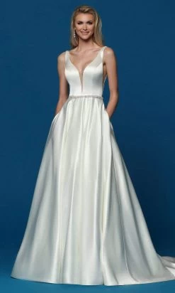 Da Vinci Bridal - 50656 Plunging V-Neck Satin Bridal Gown