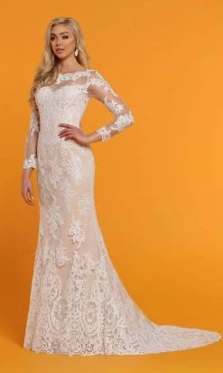Da Vinci - Sheer Long Sleeve Lace Bridal Dress 50516 - 1 Pc Ivory/Nude In Size 12 Available -Boutique Wedding Dress Store da vinci sheer long sleeve lace bridal dress 50516 1 pc ivory nude in size 12 available bridal dresses 32357171167315