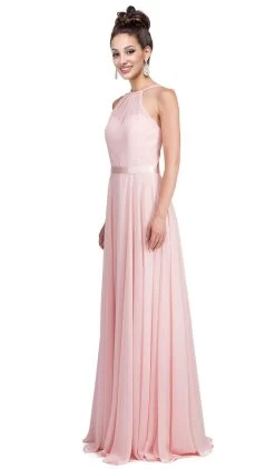 Dancing Queen - 2176 Illusion High Halter Chiffon A-Line Prom Gown -Boutique Wedding Dress Store dancing queen 2176 illusion high halter chiffon a line prom gown prom dresses xs blush 28932399104083