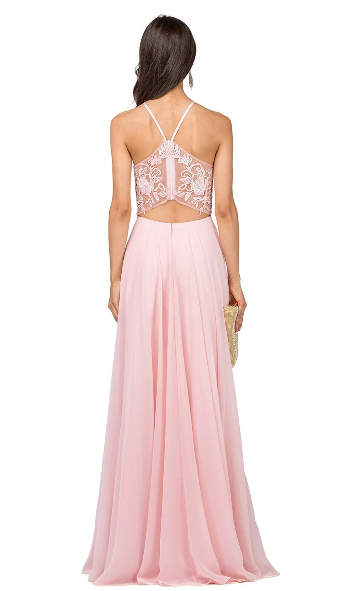 Dancing Queen - 2369 Embroidered Sheer Halter Chiffon Prom Dress 4 Dancing Queen - 2369 Embroidered Sheer Halter Chiffon Prom Dress - Image 2