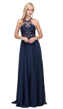 Dancing Queen - 2369 Embroidered Sheer Halter Chiffon Prom Dress 12 Dancing Queen - 2369 Embroidered Sheer Halter Chiffon Prom Dress -Boutique Wedding Dress Store dancing queen 2369 embroidered sheer halter chiffon prom dress special occasion dress xs navy 5682138710073
