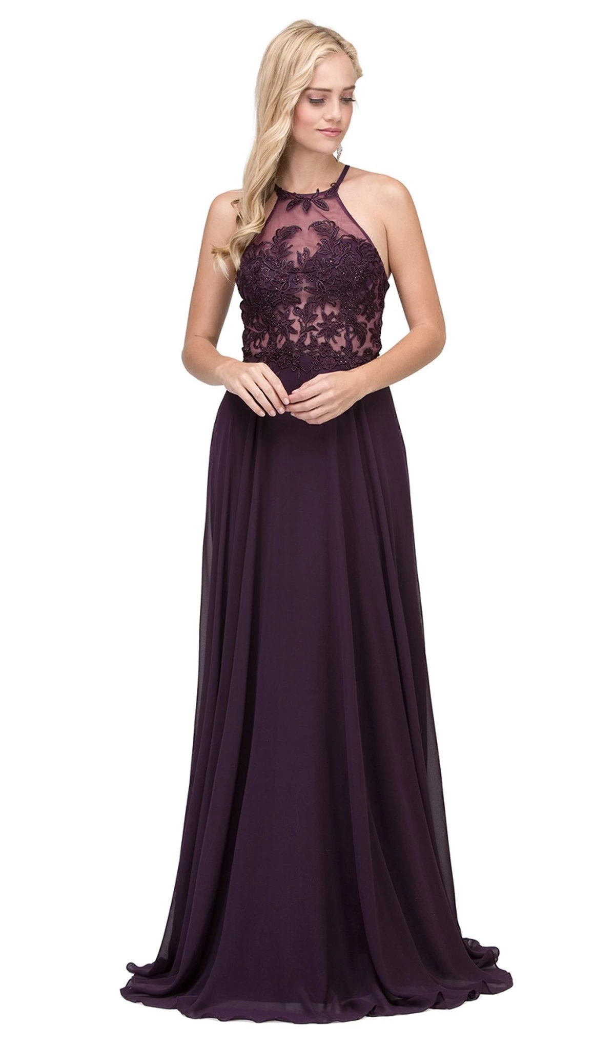 Dancing Queen - 2369 Embroidered Sheer Halter Chiffon Prom Dress 8 Dancing Queen - 2369 Embroidered Sheer Halter Chiffon Prom Dress - Image 6