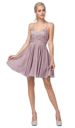 Dancing Queen - 3089 Embroidered V-neck A-line Cocktail Dress