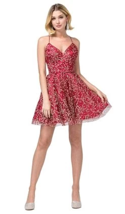 Dancing Queen - 3154 Trailing Glitter Motif A-Line Dress -Boutique Wedding Dress Store dancing queen 3154 trailing glitter motif a line dress homecoming dresses xs burgundy 28779758288979
