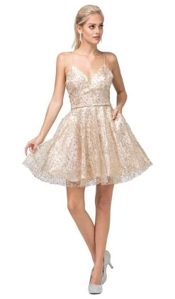 Dancing Queen - 3154 Trailing Glitter Motif A-Line Dress -Boutique Wedding Dress Store dancing queen 3154 trailing glitter motif a line dress homecoming dresses xs gold 28779741478995