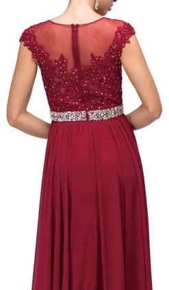 Dancing Queen - 9400 Illusion Neckline Beaded Belt A-Line Dress -Boutique Wedding Dress Store dancing queen 9400 illusion neckline beaded belt a line dress bridesmaid dresses 28767971934291