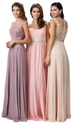 Dancing Queen - 9400 Illusion Neckline Beaded Belt A-Line Dress -Boutique Wedding Dress Store dancing queen 9400 illusion neckline beaded belt a line dress bridesmaid dresses 28767978979411