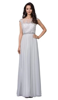 Dancing Queen - 9400 Illusion Neckline Beaded Belt A-Line Dress -Boutique Wedding Dress Store dancing queen 9400 illusion neckline beaded belt a line dress bridesmaid dresses xs off white 5997549682745