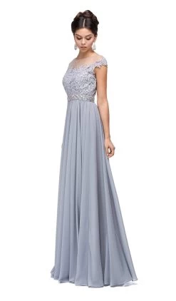 Dancing Queen - 9400 Illusion Neckline Beaded Belt A-Line Dress -Boutique Wedding Dress Store dancing queen 9400 illusion neckline beaded belt a line dress bridesmaid dresses xs silver 5997547225145