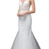 Dancing Queen Bridal - 123 Embroidered Deep V-neck Mermaid Dress