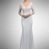 Dancing Queen Bridal - 52 Beaded Lace Long Sleeve V-neck Sheath Dress