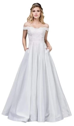 Dancing Queen Bridal - 61 Applique Off-Shoulder A-line Gown