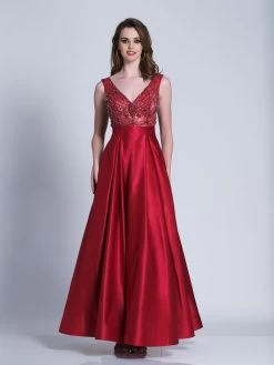 Dave & Johnny - 3510 Beaded V-Neck Evening Gown