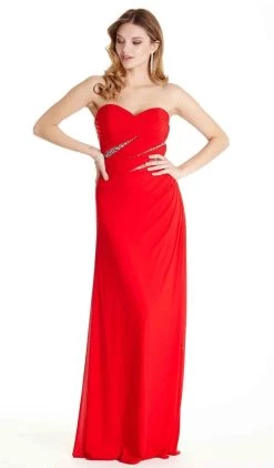 Aspeed Design - Diagonally Embellished Pleated Evening Dress -Boutique Wedding Dress Store diagonally embellished pleated evening dress evening dresses xxs red 29047643111507