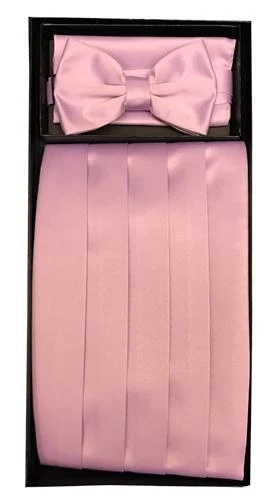 Dusty Pink Poly Satin Cummerbund, Bow Tie, And Hanky Set 3 Dusty Pink Poly Satin Cummerbund, Bow Tie, And Hanky Set