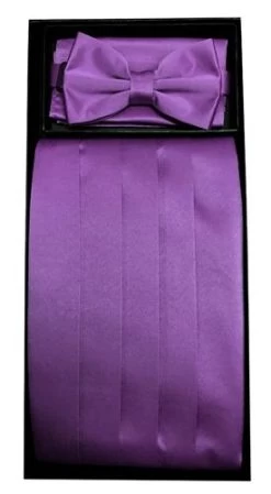 Eggplant Poly Satin Cummerbund, Bow Tie, And Hanky Set