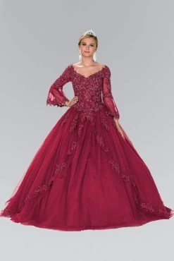 Elizabeth K Bridal - GL2377 Illusion Bell Sleeve Lace Bodice Ballgown -Boutique Wedding Dress Store elizabeth k bridal gl2377 illusion bell sleeve lace bodice ballgown wedding dresses xs burgundy 5412351180857