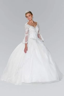 Elizabeth K Bridal - GL2377 Illusion Bell Sleeve Lace Bodice Ballgown
