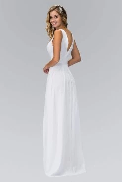Elizabeth K - GL1389 Jewel-Accented Pleated V-Neck Chiffon Dress -Boutique Wedding Dress Store elizabeth k gl1389 jewel accented pleated v neck chiffon dress bridesmaid dresses 5412184358969