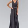 Elizabeth K - GL1389 Jewel-Accented Pleated V-Neck Chiffon Dress -Boutique Wedding Dress Store elizabeth k gl1389 jewel accented pleated v neck chiffon dress bridesmaid dresses xs charcoal 5412184129593