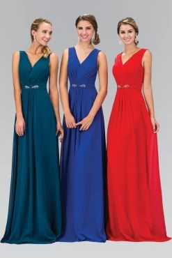 Elizabeth K - GL1389 Jewel-Accented Pleated V-Neck Chiffon Dress -Boutique Wedding Dress Store elizabeth k gl1389 jewel accented pleated v neck chiffon dress bridesmaid dresses xs red 5412184195129