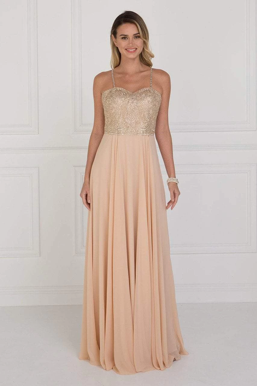 Elizabeth K - GL1571 Gold Embroidered Sweetheart Chiffon A-line Dress 3 Elizabeth K - GL1571 Gold Embroidered Sweetheart Chiffon A-line Dress