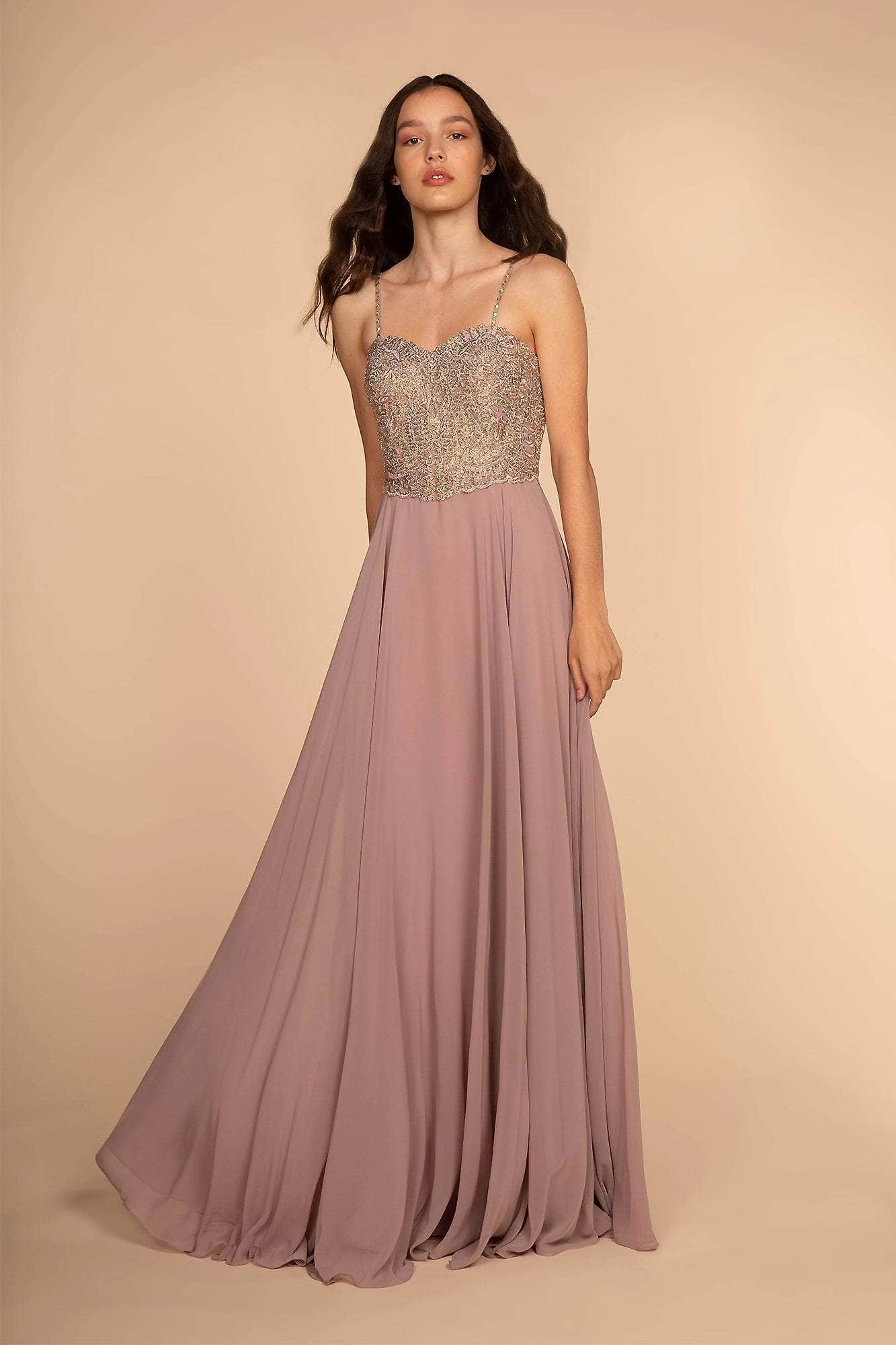 Elizabeth K - GL1571 Gold Embroidered Sweetheart Chiffon A-line Dress 6 Elizabeth K - GL1571 Gold Embroidered Sweetheart Chiffon A-line Dress - Image 4
