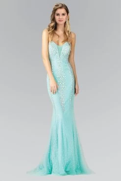 Elizabeth K - GL2072 Jewel Embellished Tulle Mermaid Gown