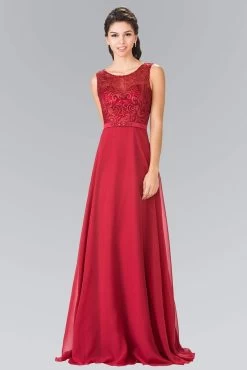 Elizabeth K - GL2364 Embroidered Illusion Top Chiffon A Line Dress -Boutique Wedding Dress Store elizabeth k gl2364 embroidered illusion top chiffon a line dress bridesmaid dresses xs burgundy 28960629751891