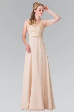 Elizabeth K - GL2364 Embroidered Illusion Top Chiffon A Line Dress -Boutique Wedding Dress Store elizabeth k gl2364 embroidered illusion top chiffon a line dress bridesmaid dresses xs champagne 5412120756281