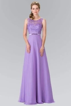 Elizabeth K - GL2364 Embroidered Illusion Top Chiffon A Line Dress
