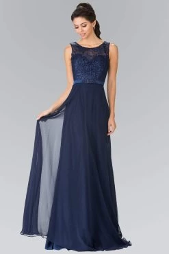 Elizabeth K - GL2364 Embroidered Illusion Top Chiffon A Line Dress -Boutique Wedding Dress Store elizabeth k gl2364 embroidered illusion top chiffon a line dress bridesmaid dresses xs navy 5412121018425