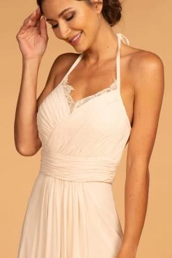 Elizabeth K - GL2606 Lace Pleated Halter Chiffon A-line Dress -Boutique Wedding Dress Store elizabeth k gl2606 lace pleated halter chiffon a line dress bridesmaid dresses 6259110543417