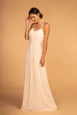 Elizabeth K - GL2606 Lace Pleated Halter Chiffon A-line Dress -Boutique Wedding Dress Store elizabeth k gl2606 lace pleated halter chiffon a line dress bridesmaid dresses xs champagne 28828045475923