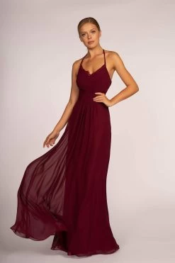 Elizabeth K - GL2606 Lace Pleated Halter Chiffon A-line Dress -Boutique Wedding Dress Store elizabeth k gl2606 lace pleated halter chiffon a line dress bridesmaid dresses xs wine 6259110772793