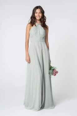 Elizabeth K - GL2816 Knotted Halter Bodice Chiffon A-Line Dress -Boutique Wedding Dress Store elizabeth k gl2816 knotted halter bodice chiffon a line dress bridesmaid dresses xs sage 28055446978643