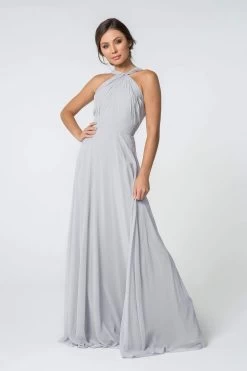 Elizabeth K - GL2816 Knotted Halter Bodice Chiffon A-Line Dress -Boutique Wedding Dress Store elizabeth k gl2816 knotted halter bodice chiffon a line dress bridesmaid dresses xs silver 28055454154835
