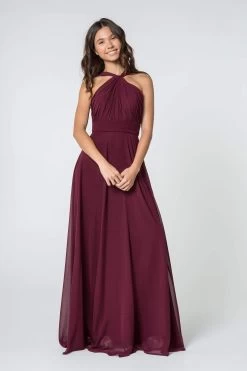 Elizabeth K - GL2816 Knotted Halter Bodice Chiffon A-Line Dress -Boutique Wedding Dress Store elizabeth k gl2816 knotted halter bodice chiffon a line dress bridesmaid dresses xs wine 28269020086355
