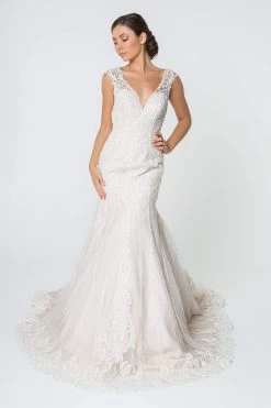 Elizabeth K - GL2821 Embellished Lace V-neck Trumpet Gown